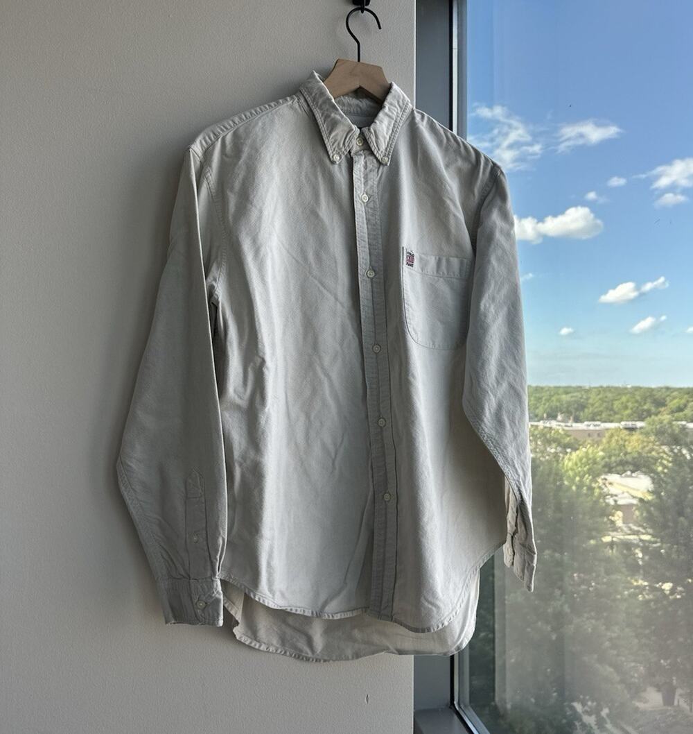Vintage Ralph Lauren Jeans Co. Cotton Woven Gray Solid Button Up Long Sleeve M